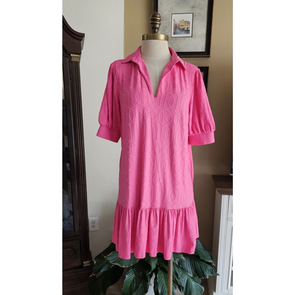 Jude Connally Women's Size S Peony Pink Collared Tierney Jacquard Dress